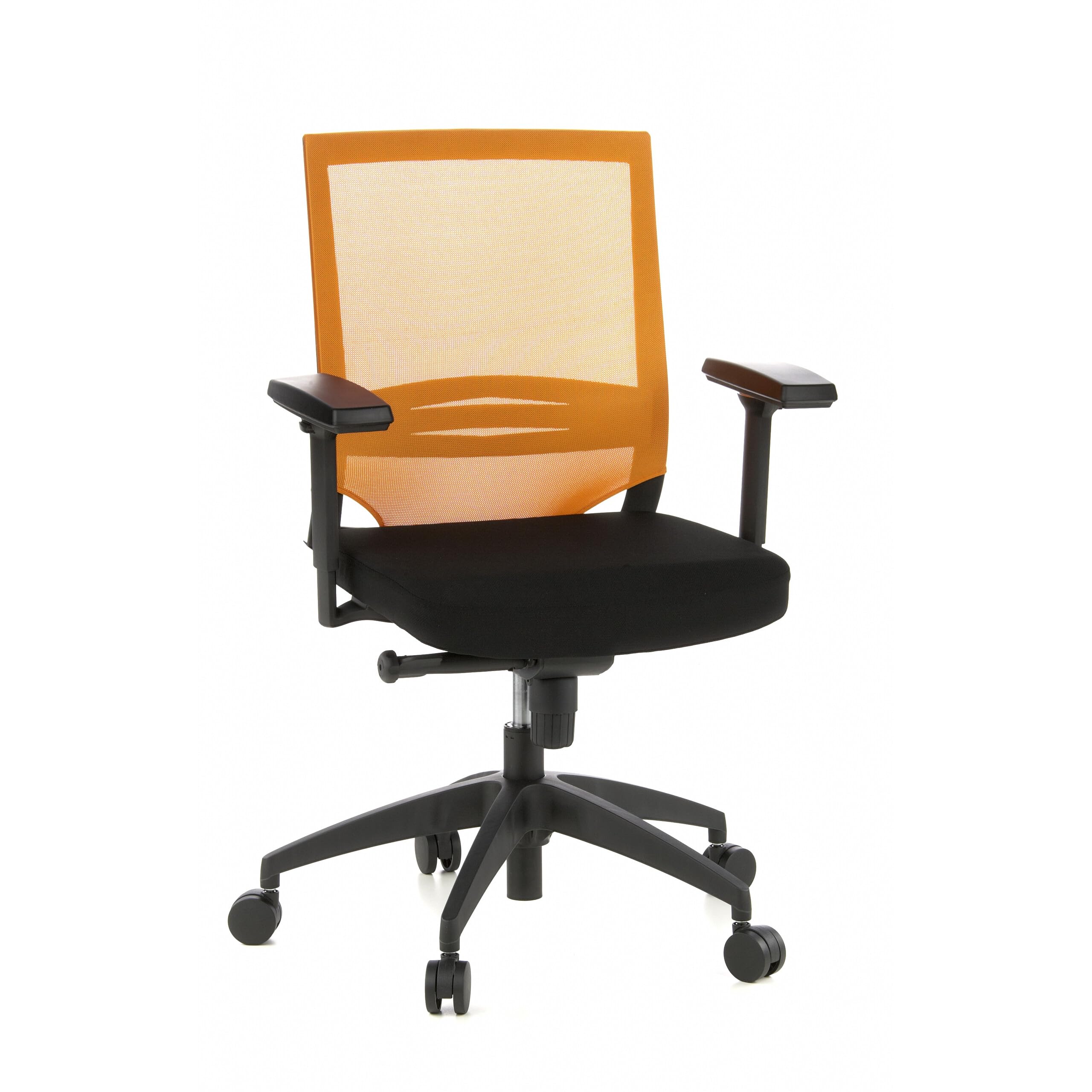 HJH Office 657232 Profesjonalne krzesło biurowe PORTO BASE tkanina/siatka pomarańczowe ergonomiczne krzesło obrotowe, regulowane podłokietniki i podparcie lędźwiowe