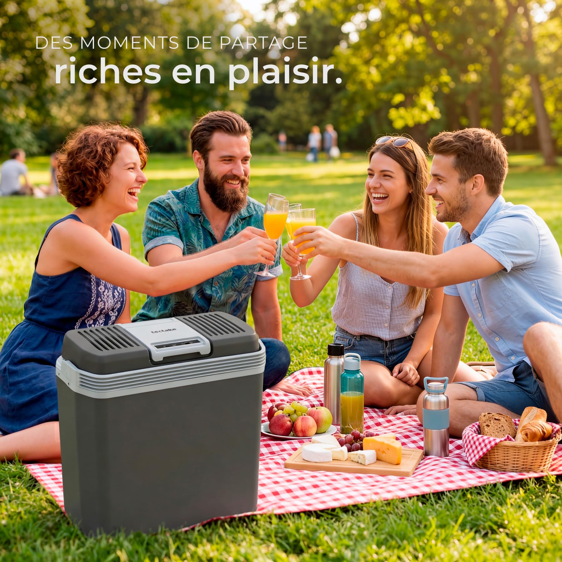 tectake® Glacière électrique 2en1 réfrigérante/chauffante 24L, Poignées de Transport, Mode ECO, Connexion Secteur 220V Allume Cigare 12V, Glaciere Electrique 40x23,5x42,5cm Camping Pique Nique Plage