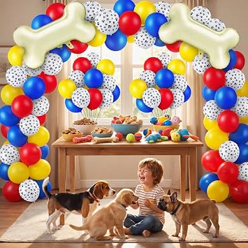 44 Pcs Dog Paw Balloons Decoration Kit including 40 Colorful Latex Balloons some with Paw Print and 4 bone shaped objects made of aluminum foil Party Accessories