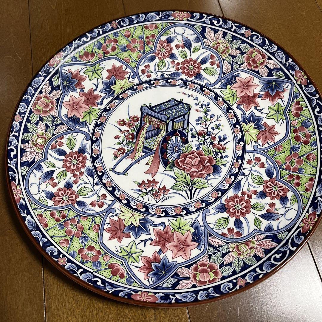 蔵出し 大正レトロ 大皿 飾り皿 もみじ 松 アンティーク 40cm 大正レトロ 蔵出し 大皿 飾り皿 もみじ 松 アンティーク 40cm