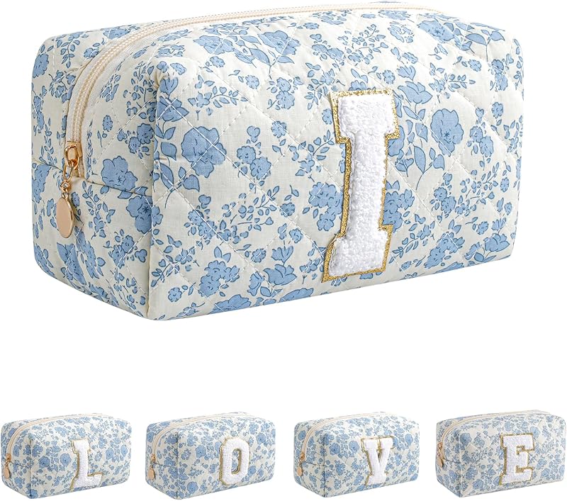 Necessaire de maquiagem JOVAKIT com zíper, estampa Blue Floral I