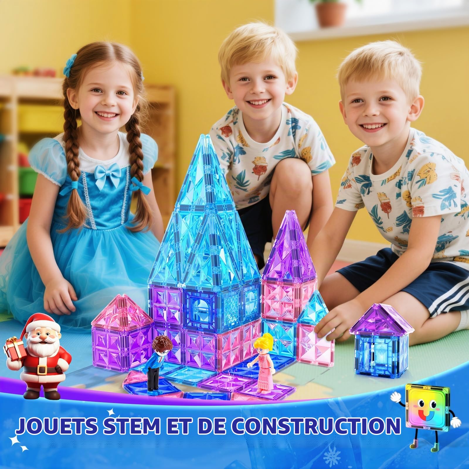 Lot de 58 blocs de construction magnétiques pour enfants de 3 à 8 ans - Blocs de construction magnétiques et jouets de construction STEM - Jouet éducatif Montessori - Jouet de construction pour