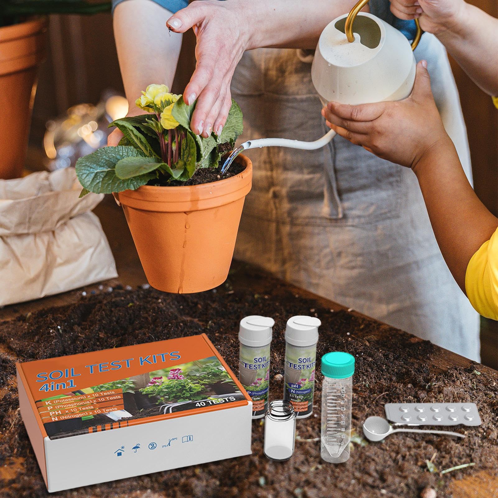 Test PH NPK Du Sol - 40 Test 10 Chaque Analyseur De Nutriments, Outil De Gestion Dl Pelouse, Kit De Tests Complet Pour Les Nourrissants Et Les Niveaux De Jardin | Testeur Rapide Pour Parterres
