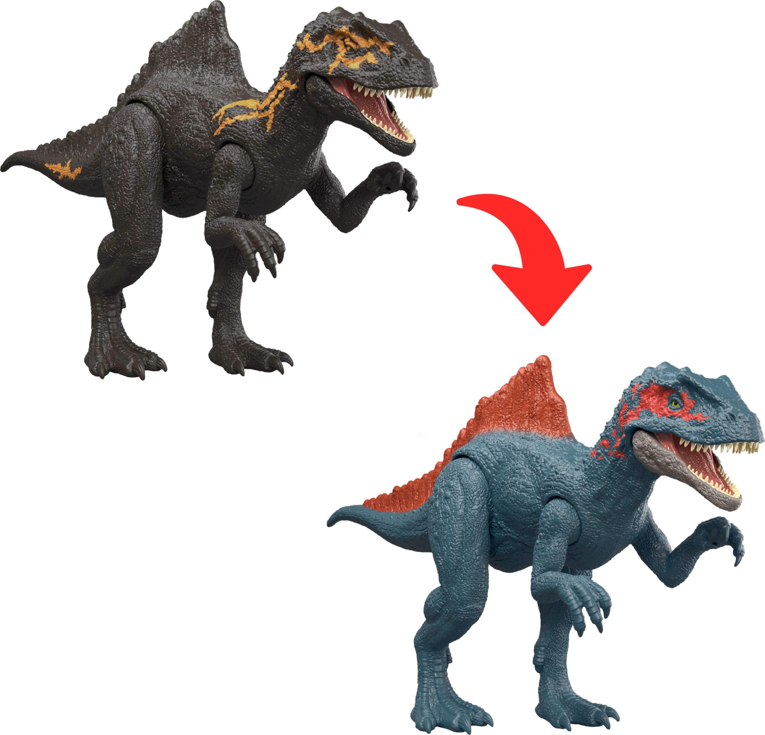 Mattel Jurassic World Dino Reveal Deluxe Concavenator figurka akcji, zabawka do odrywania i zdejmowania ze zmianą koloru, gra dinozaura