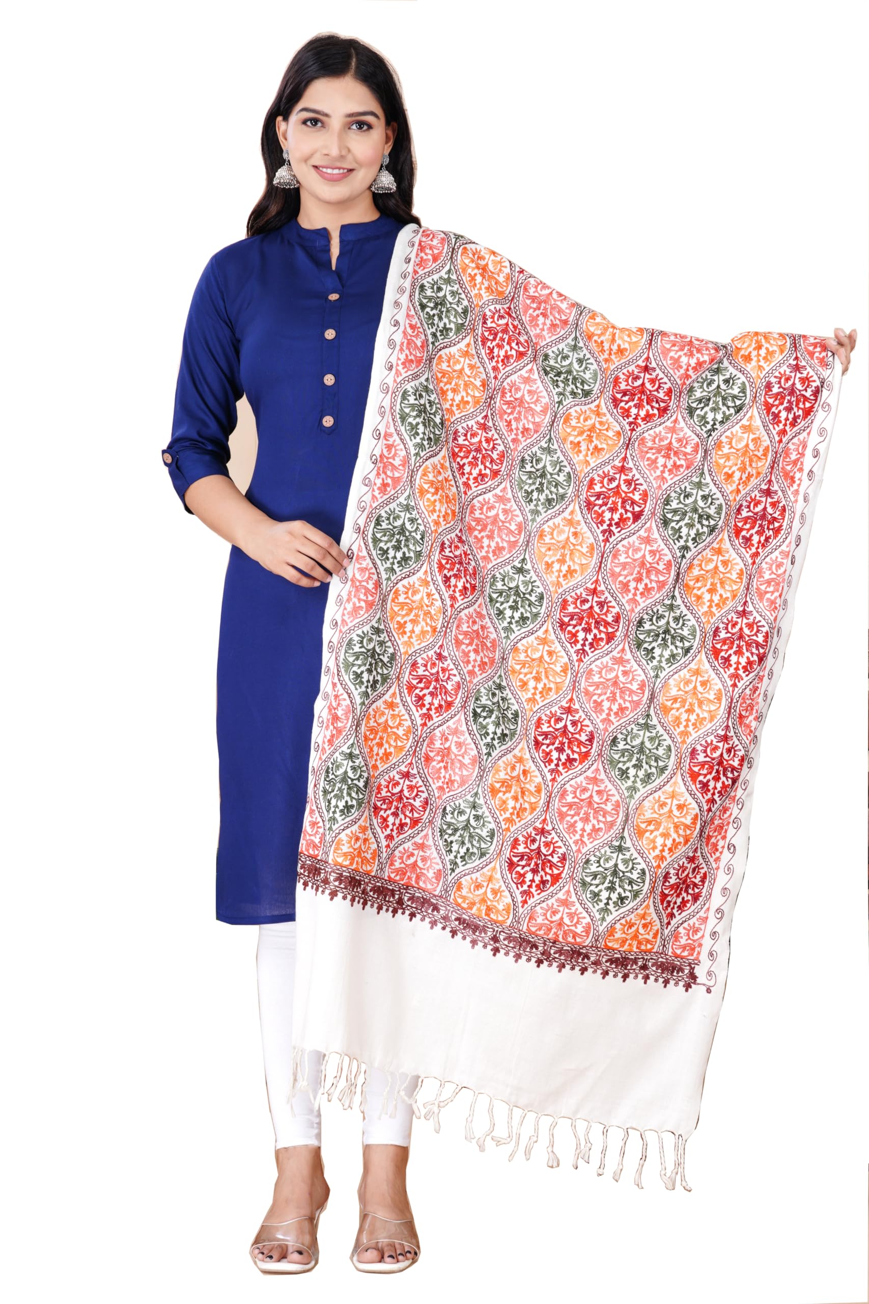 Kashmiri Shawl Stole for Women, Pashmina Feel Woolen Embroidery Shawls for Winter, Wraps(30x 80 Inches)-image-47