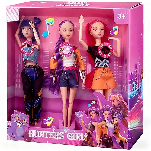 Bambole 𝐊-𝐏𝐎𝐏 𝐃em0n 𝐇unders 29 cm – Figurine K-pop Huntrix Rumi/Mira/Zoey Articolate con Vestiti, Accessori e Musica – Giocattolo per Bambine, Collezione e Regalo Fan (B)