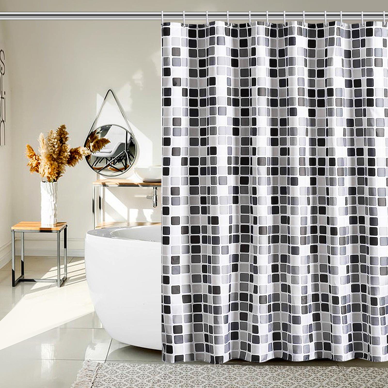 Ballshop White Shower Curtain, 200 * 220Cm Mosaic Shower Curtain Wet Room Showers Curtain, Xxl Thickened Anti-Mildew Waterproof Polyester Bathroom Curtain With Hook