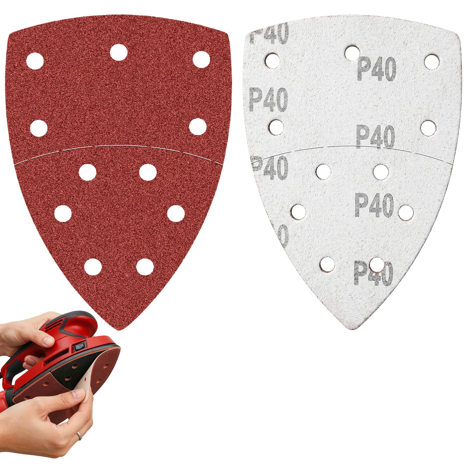 Limiebllu Mouse Sander Pads 35 Pcs 40 Grit 11 Hole Hook and Loop Sanding Sheets with Serrated Tear-Off Edge, Coarse Detail Sander Paper for Wood Metal Plastic Paint Removal, 15.24x10.5cm