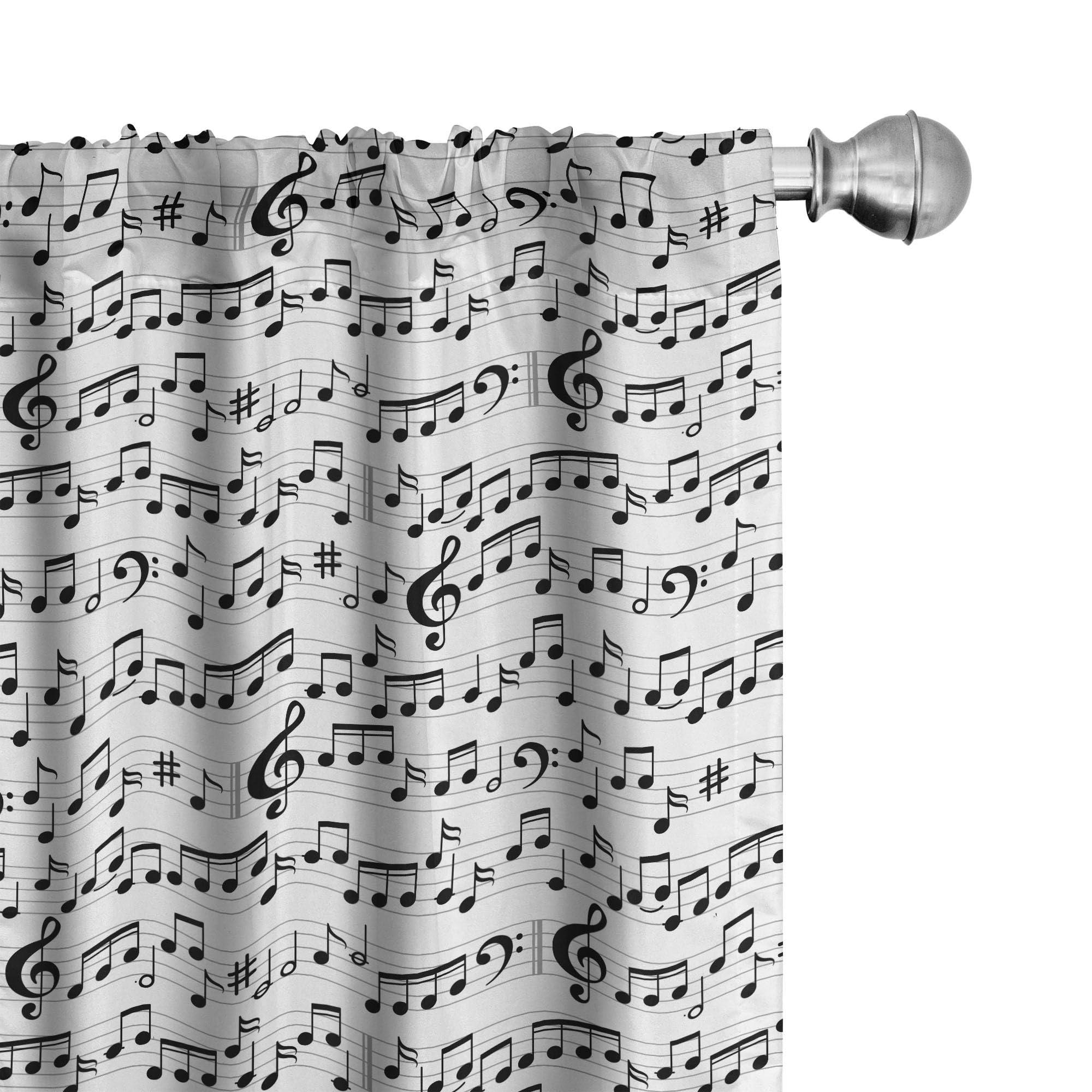 Ambesonne Music Window Curtains, Abstract Style Professional Pattern Notes and Clef Sheet Play Writing Print, Lightweight Decor 2-Panel Set with Rod