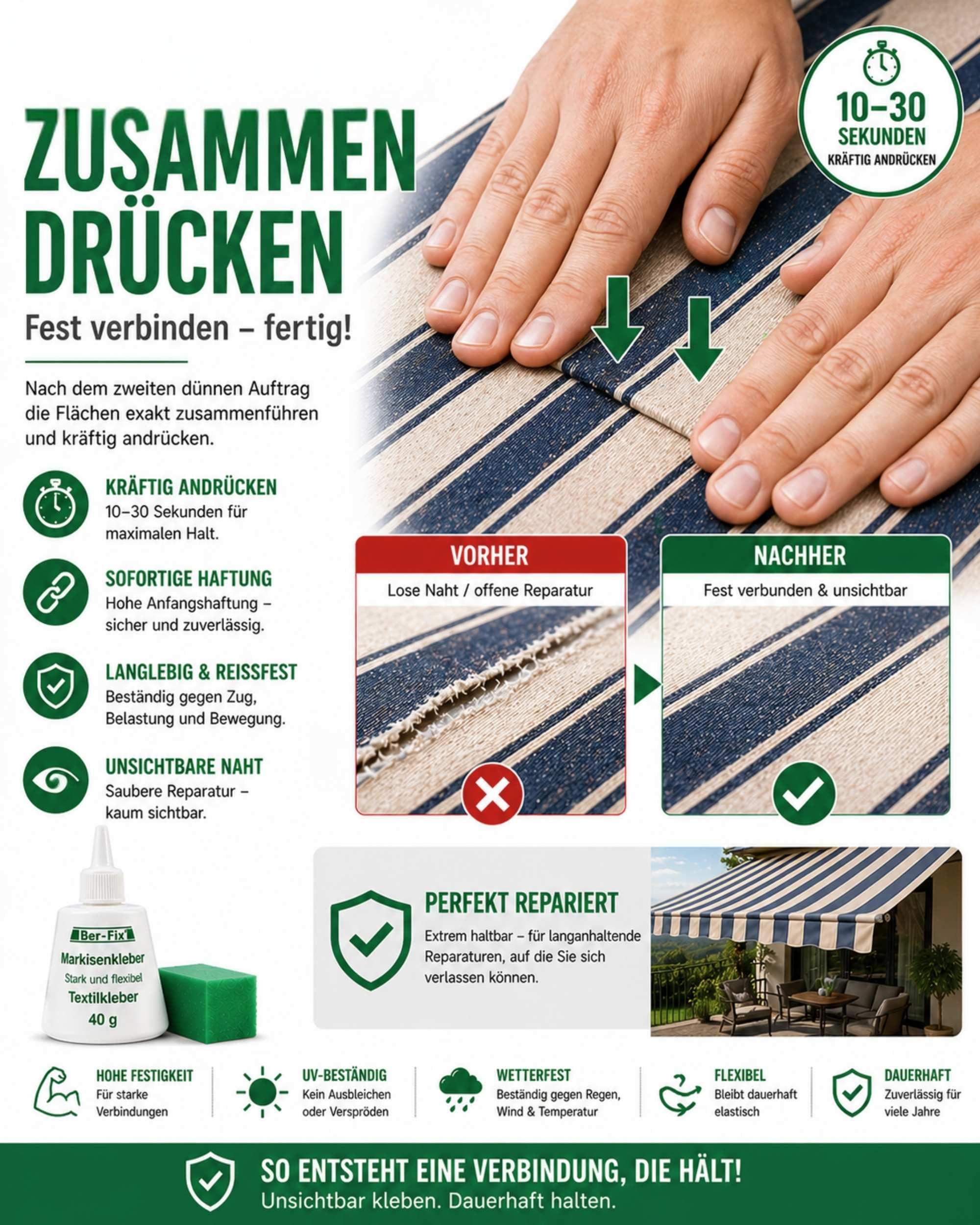 Ber-Fix® Textilkleber 500g XXL-Vorratsflasche – Wasserfester Stoffkleber extra stark – Transparenter Kleber für Stoffe, Baumwolle, Jeans, Filz, Leder & Markisen – Waschmaschinenfest