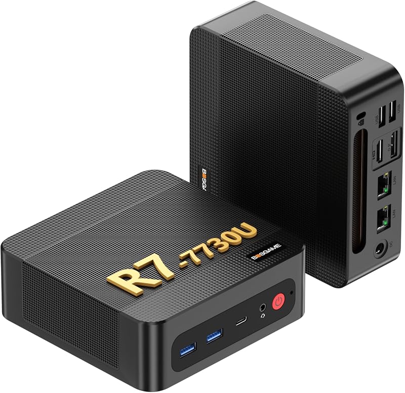 BOSGAME P4 Ultra Mini PC Ryzen 7 7730U 16GB DDR4 1TB PCIe SSD | 8C/16T, up to 4.5GHz, Dual 2.5G LAN, WiFi 6E & BT5.2, Triple 4K Display, Home Office & Gaming, Compact Desktop,Silent