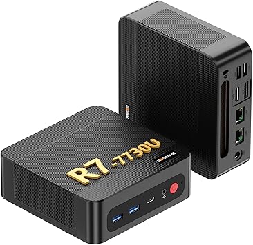 BOSGAME P4 Ultra Mini PC, AMD Ryzen 7 7730U (up to 4.5GHz), 16GB DDR4, 1TB PCIe SSD Mini Desktop Computer, Dual LAN 2.5G & Wi-Fi 6E & BT5.2, 4K Triple Display, for Home, Office, Gaming