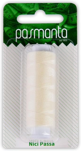 Strong Polyester Pro Sewing Thread, Many Colours Finest Spools, Universal All Purpose Hand and Machine Sewing, 200m - 220yd Coil Reel, by Pasmanta Made in Europe Since 1953 (5611 - Cream)
