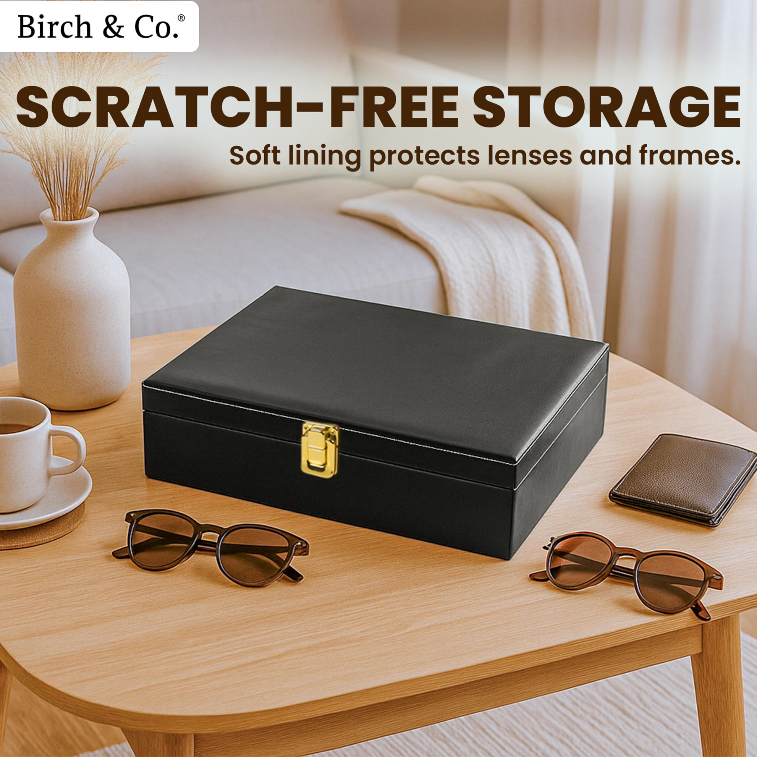 Sunglasses Organizer - Sunglass Case - Glasses Box - Specs Box for Men - Goggles Holder - Eyewear shades Organiser, Leather Finish, Soft Velvet Lining, Travel-Friendly for 8 Sunglasses, Black - Image 3 thumbnail