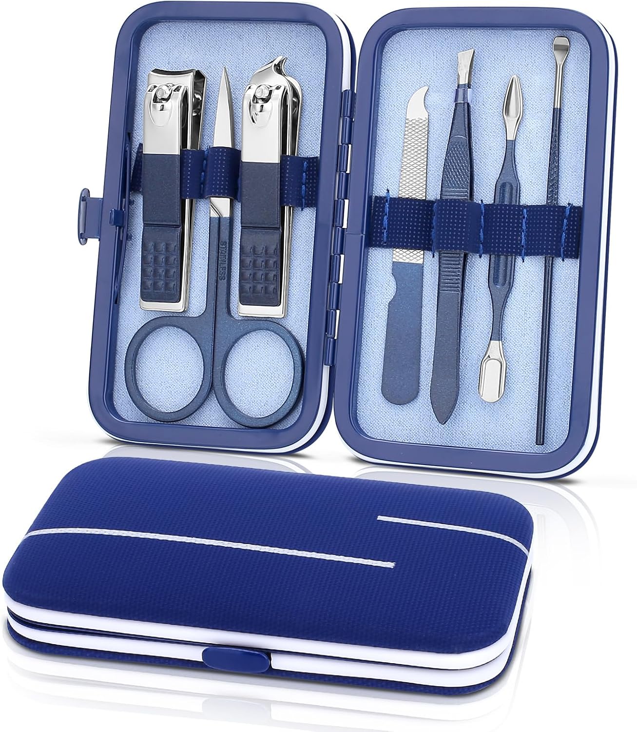 Manicureset van roestvrij staal, nagelverzorgingsset, professionele 7-in-1 ingegroeide teennageltondeuse, verzorgingsgereedschap, pedicurekit en teennagelsnijder, dikke nagelschaar, toiletartikelen