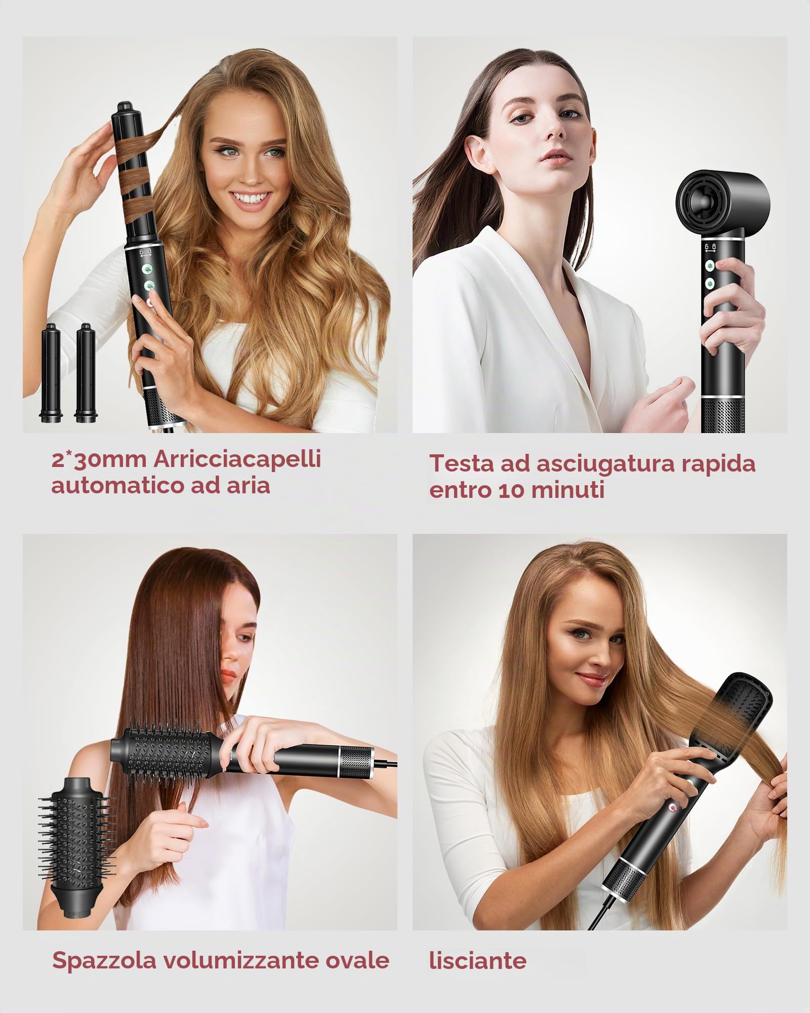 Air Styler 5 in 1, Asciugacapelli 110000 RPM 20m/s, Asciugacapelli Styler con Hairstyler, Arricciacapelli ad aria, Spazzola Lisciante, Styler Capelli, Solo 340g, Leggero e Silenzioso
