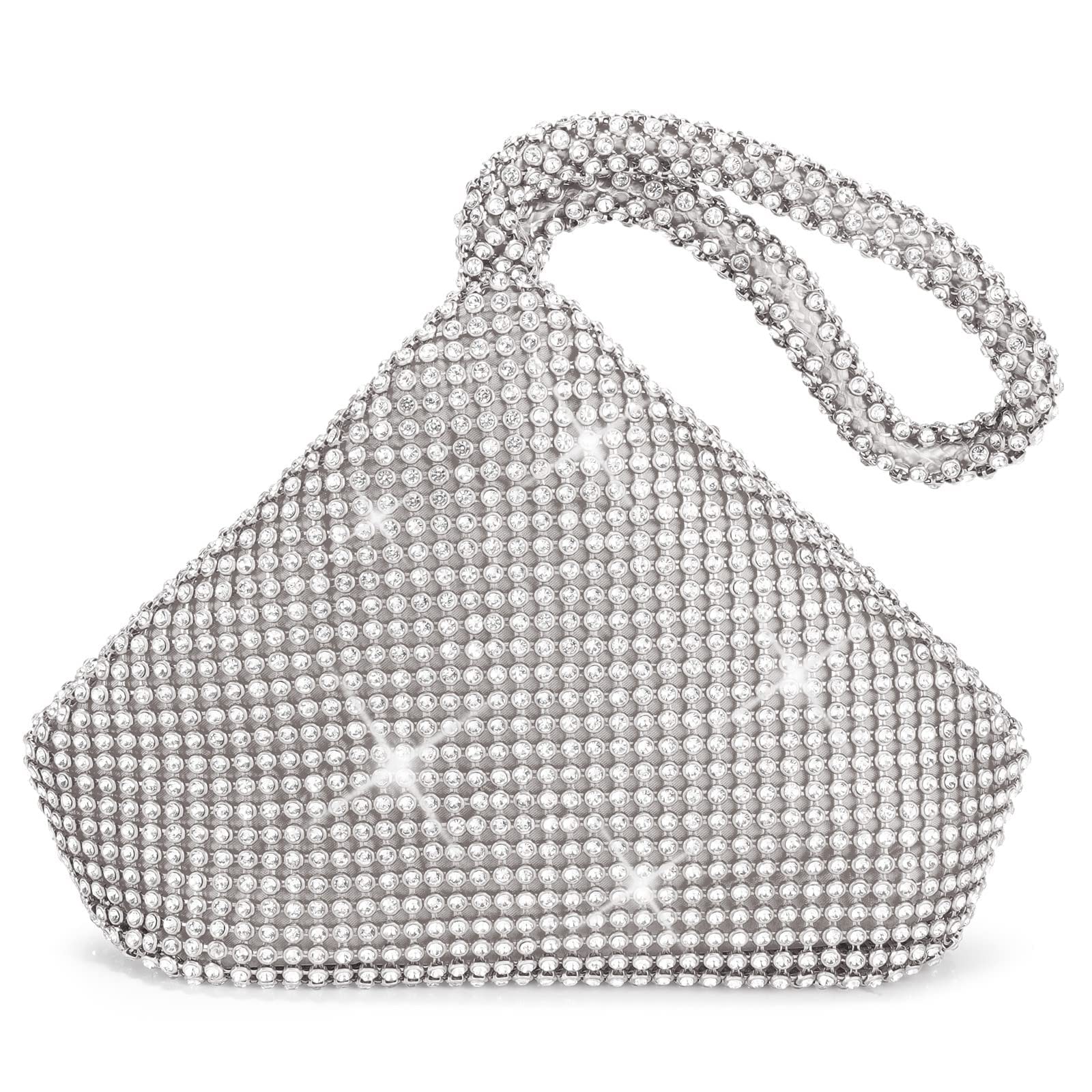 ele ELEOPTION Triangle Rhinestones Women Evening Clutch Bag Party Prom Wedding Purse (Silver)