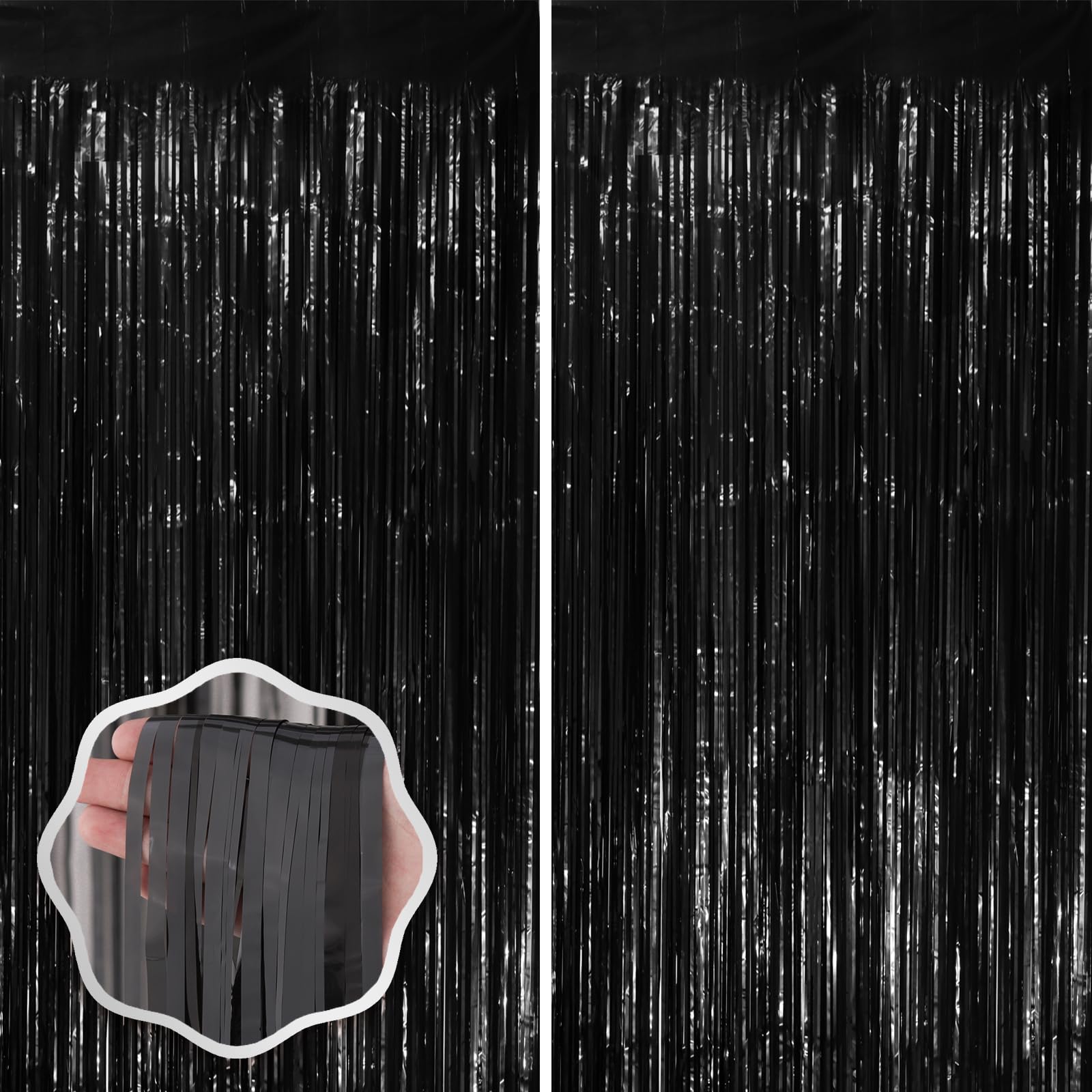 Voircoloria Black Foil Fringe Backdrop Curtains,3.3x6.6ft, 2 Pack