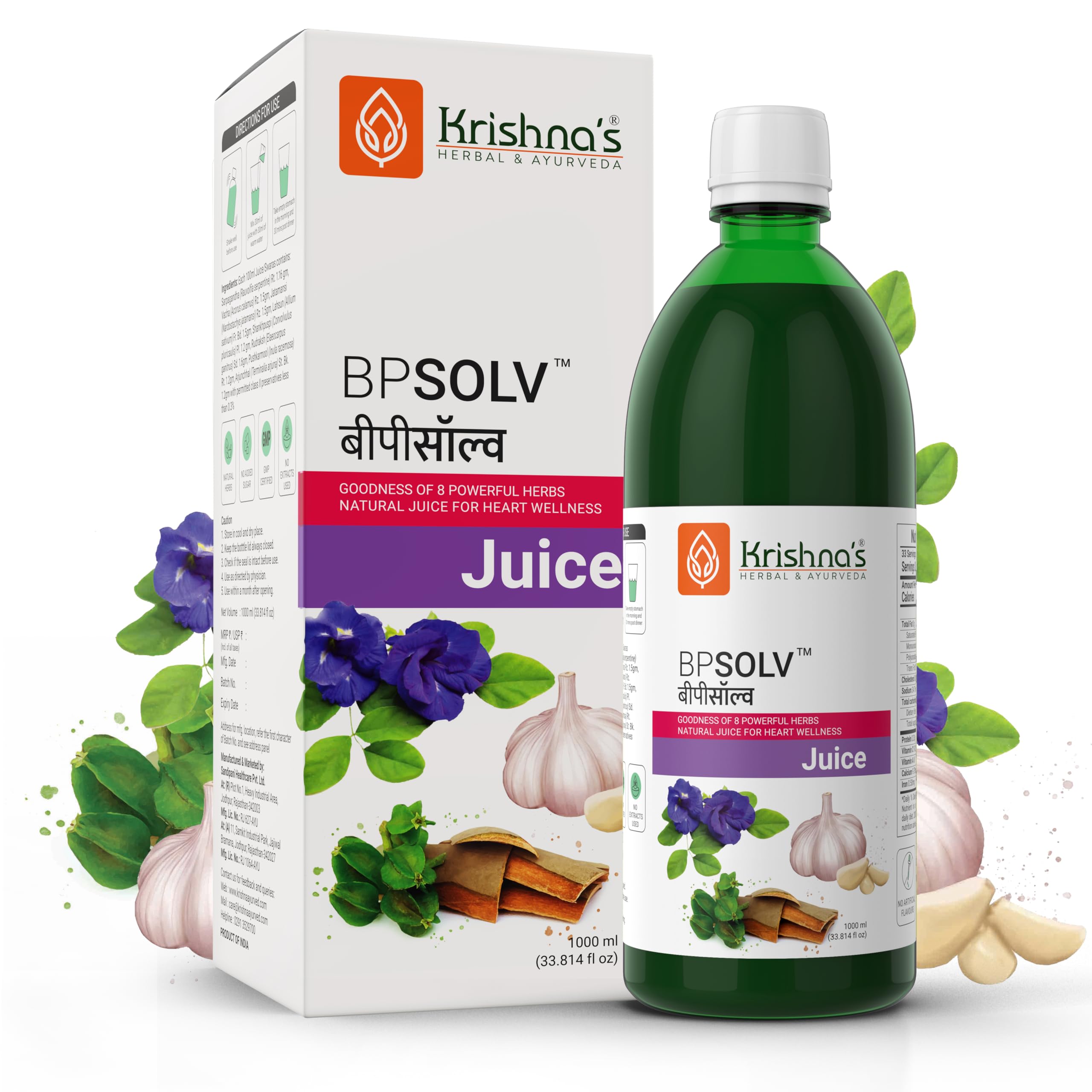 Krishna's BPSOLV Juice with 8 Herbs – Natural Support for Blood Pressure | Herbal Formula for Heart Health, Circulation & Overall Wellness - 1000 ml-image-37