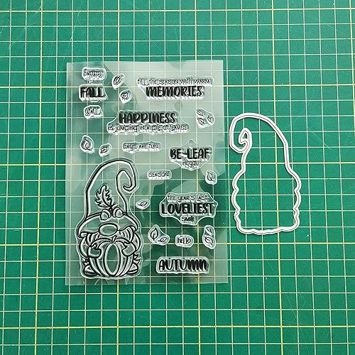 Miniatura 3 de Juego de sellos y troqueles transparentes de gnomo de otoño para hacer tarjetas, plantillas cortadas para álbumes de recortes, álbum de fotos, papel