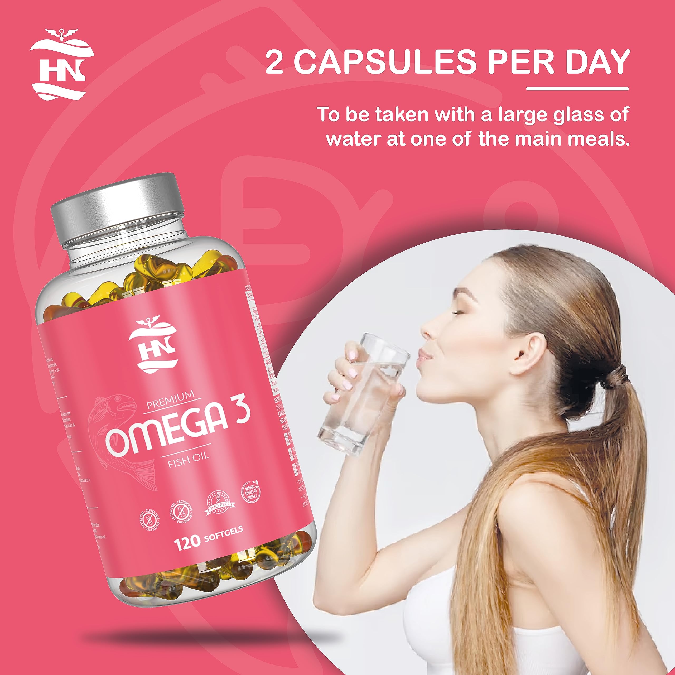 Omega 3 capsulas 1000mg - Fuente Ácidos Grasos de Aceite de Pescado – 500 mg DHA, 700 mg EPA y vitamina E – Para mantener el sistema cardiovascular y arterial saludable – 120 softgel (3 Botes)