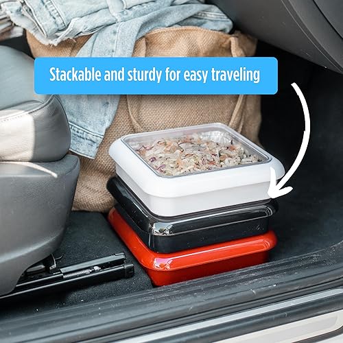 Miniatura 4 de Fancy Panz - Portador de Bandeja de Papel de Aluminio Azul Mezclilla de 8x8" con Tapa - Bandeja Elevada para Servir Alimentos - Portador de Cazuela