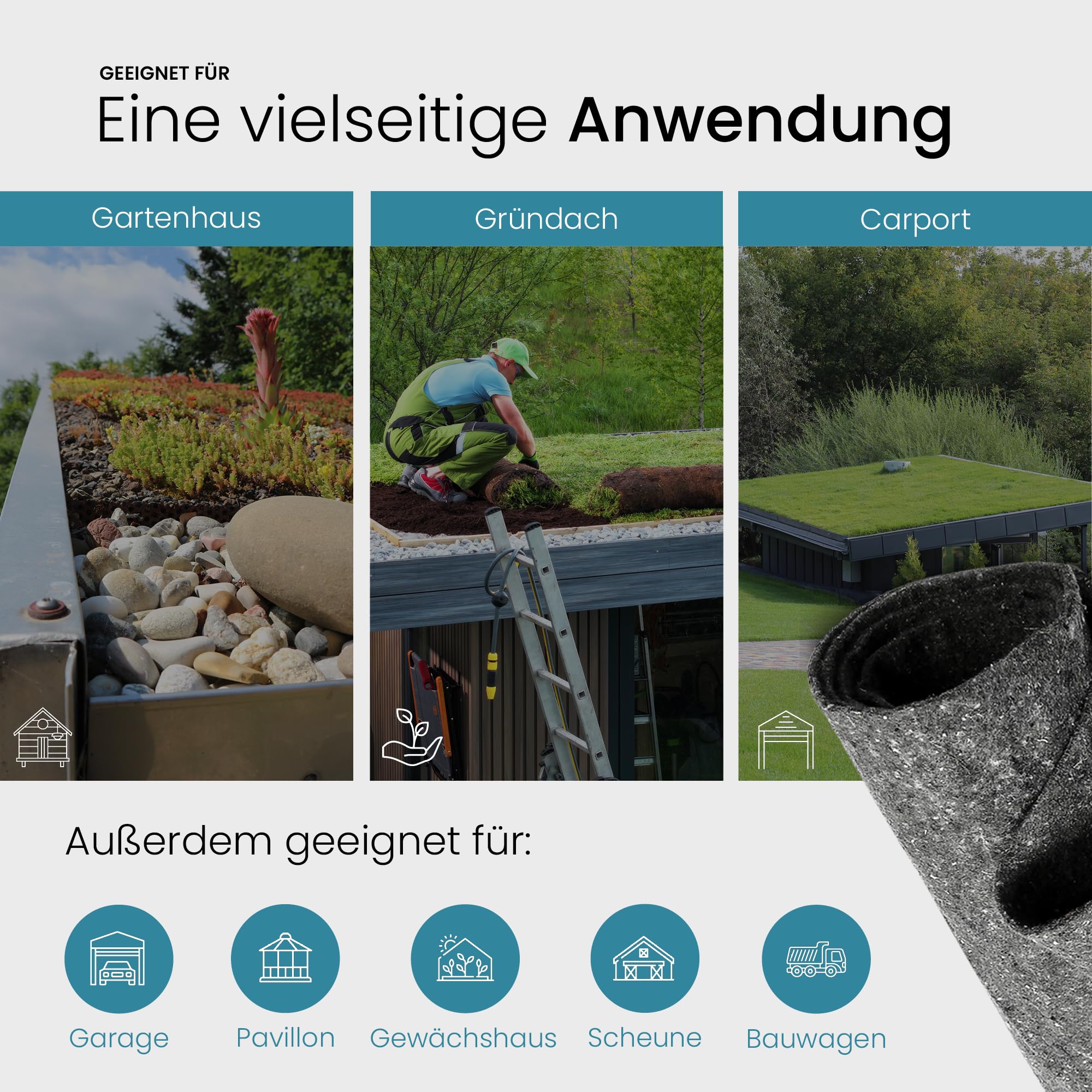 Schutzvlies und Speichervlies 300g/m² für Dachbegrünung/Robustes Trennvlies 15m x 2m zum Schutz der Dachfolie/Bauvlies in grau