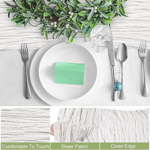 Miniatura 3 de Foaincore Paquete de 12 caminos de mesa de gasa de verano de 13 pies, estilo bohemio, camino de mesa rústico de 157 pulgadas de largo, tela de queso