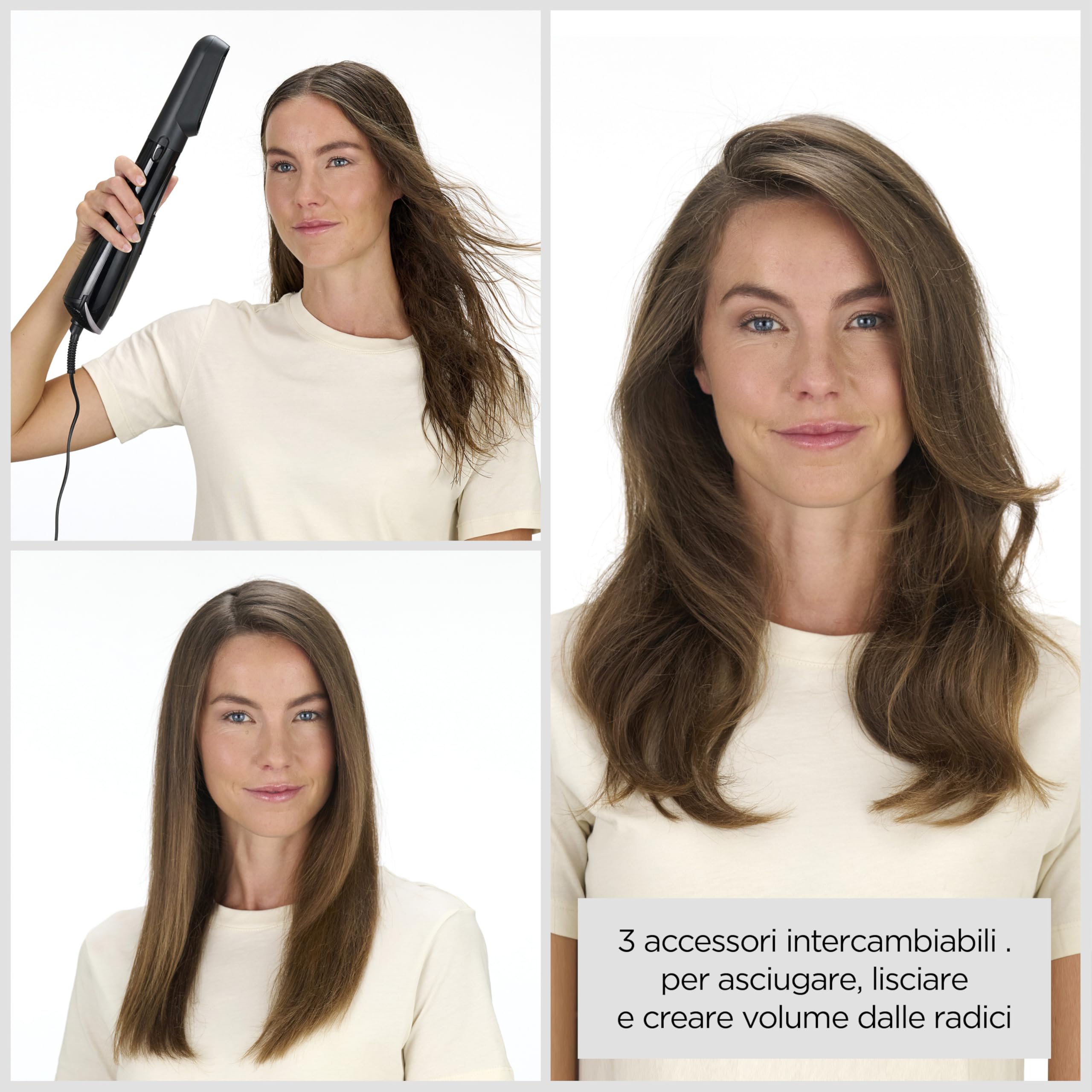 BaByliss AS128E Spazzola ad aria Style Smooth 1000W, Asciuga, modella e crea volume, tutto in uno, funzione ionica anti-crespo, 3 accessori