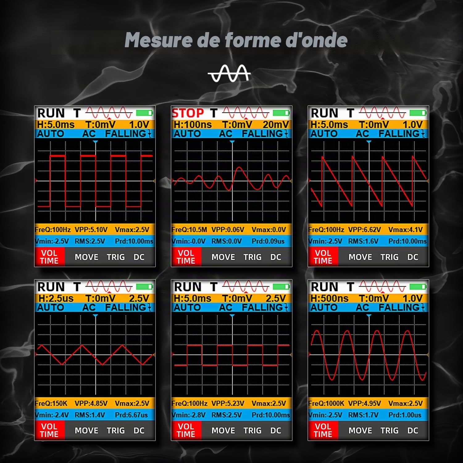 BSIDE O1 Multimètre Oscilloscope Portable 3 en 1 Multimètre TRMS à Oscilloscope Automobile LCD Couleur 4 Résultats 10Mhz Connectable sur PC Testeur Rechargeable de Tension Courant Continuité Capacité