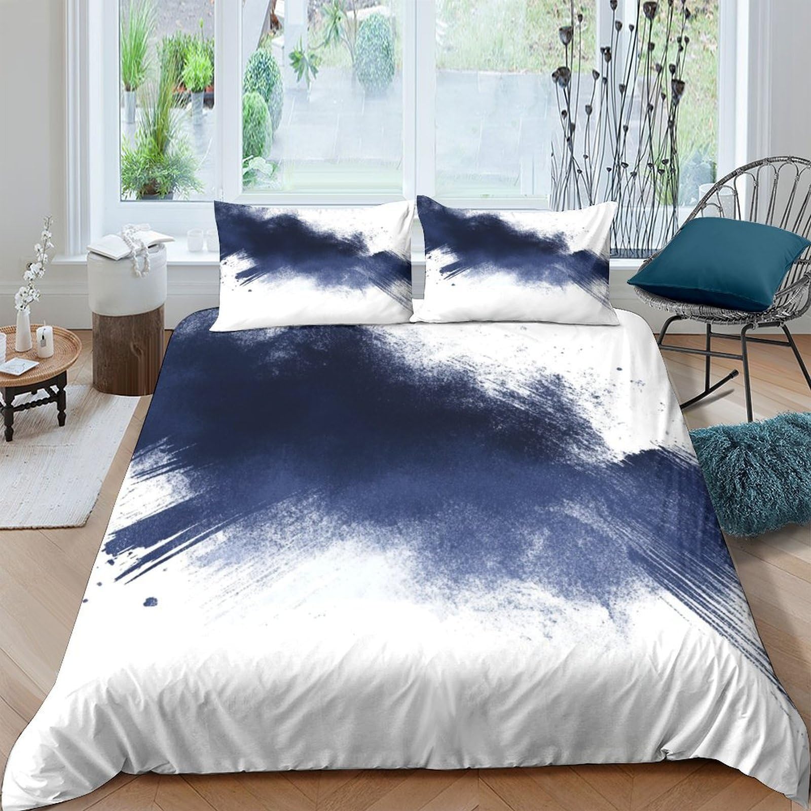 GPLZQXKJNH 3D Printed Ink Splash Duvet Cover Microfiber Soft Breathable Abstract Navy Bedding Set with 2 Pillowcases for Bedroom Decor Single（135x200cm）