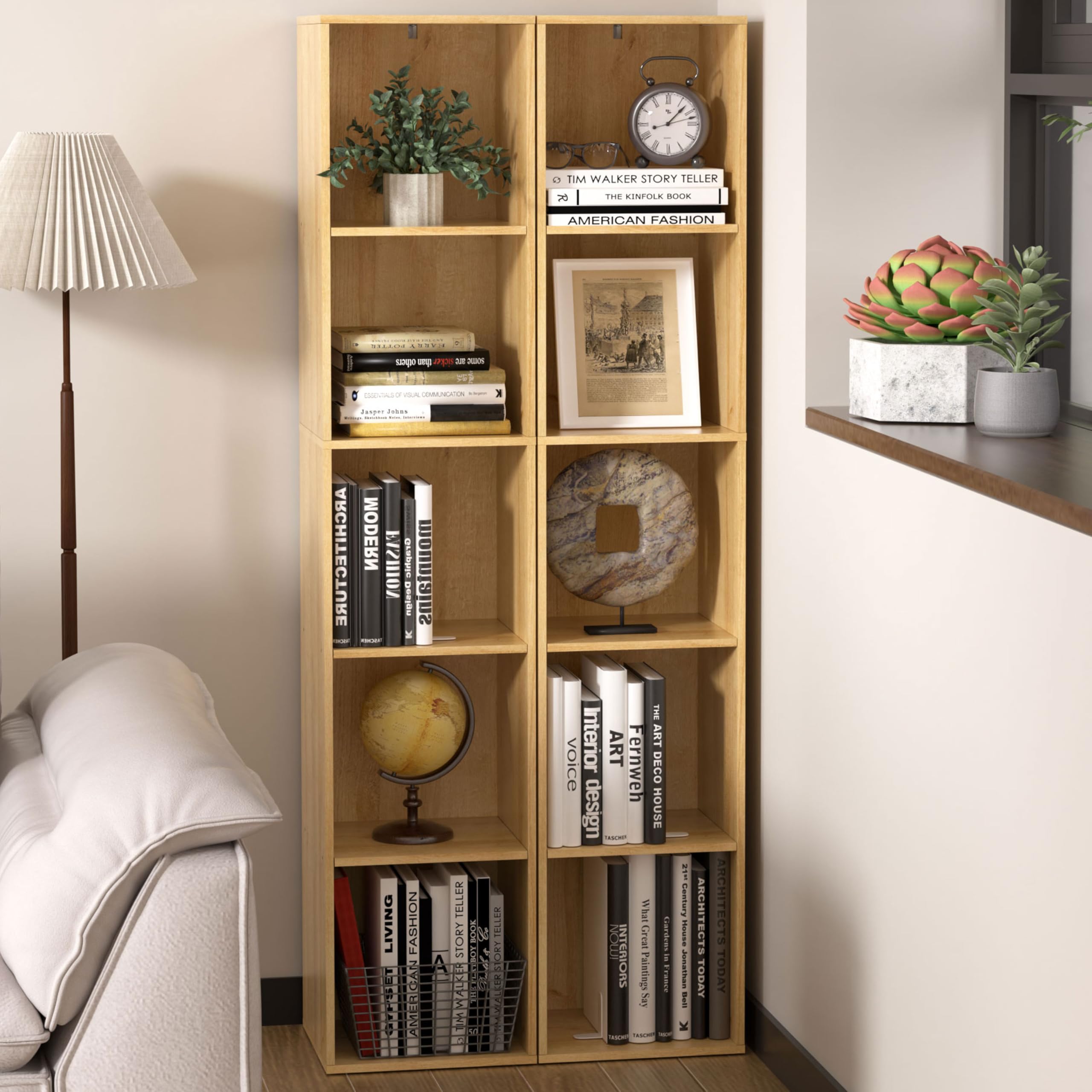 Bücherregal 5-stöckig Bücherschrank aus Holz mit offenen Fächern | Aufbewahrungsregal für Wohnzimmer, Kinderzimmer, Homeoffice, Eiche