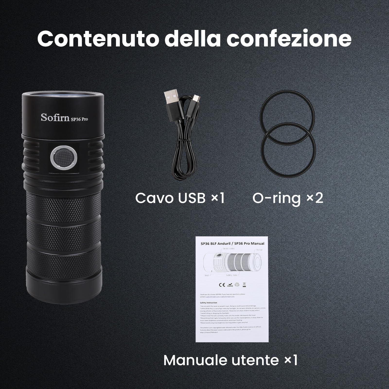Torcia Led Potente Professionale Sofirn 8000LM, Anduril2 Con Modalità Ricche, Torcia Led Ricaricabile Con USB-C, Impermeabile IPX8, 4 LED, Adatta Per Campeggio, Pesca Ed Emergenze