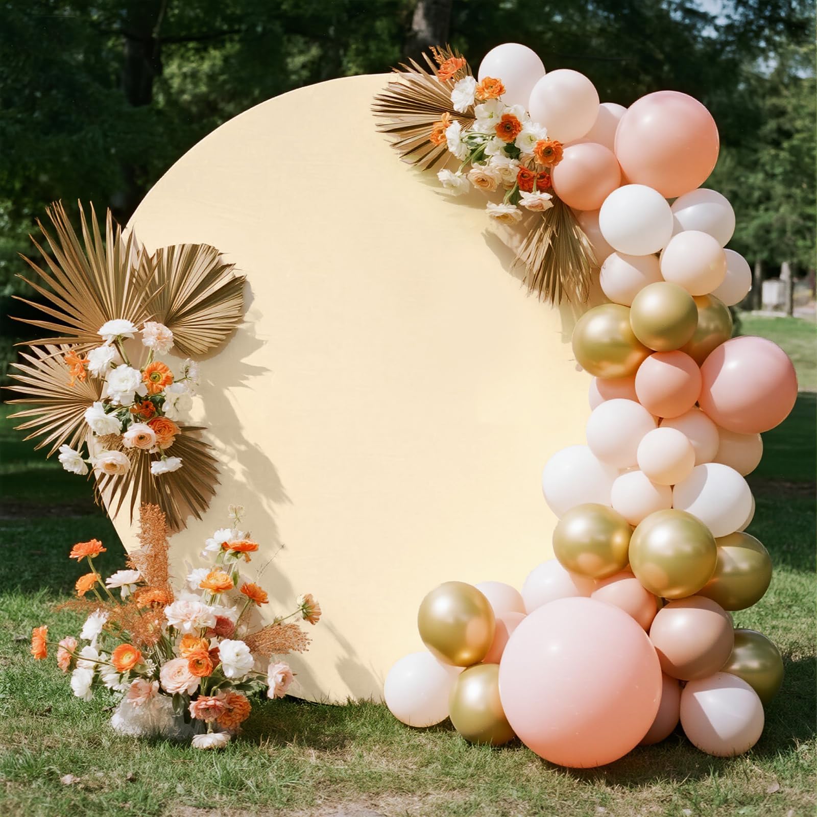 GUANSEN 6.5FT Beige Round Backdrop Cover Polyester Fitted Round Wedding Arch Cover, Circle Balloon Arch Backdrop Stand Covers for Wedding Birthday