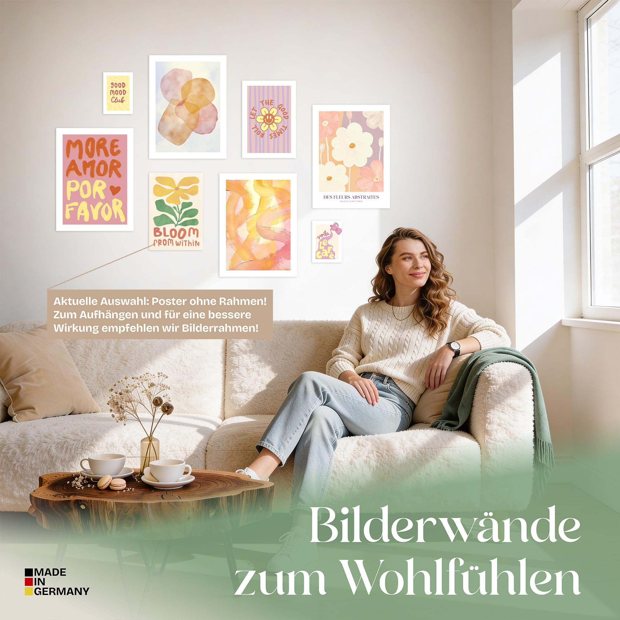 ARTFAVES® Poster Set - ABSTRACT DOPAMINE DECOR - mehrteilige Wanddeko Wohnzimmer & Schlafzimmer - 8 moderne Wandbilder dopamin decor, sommer, frühling, abstrakt, kunst, rosa - ohne Bilderrahmen