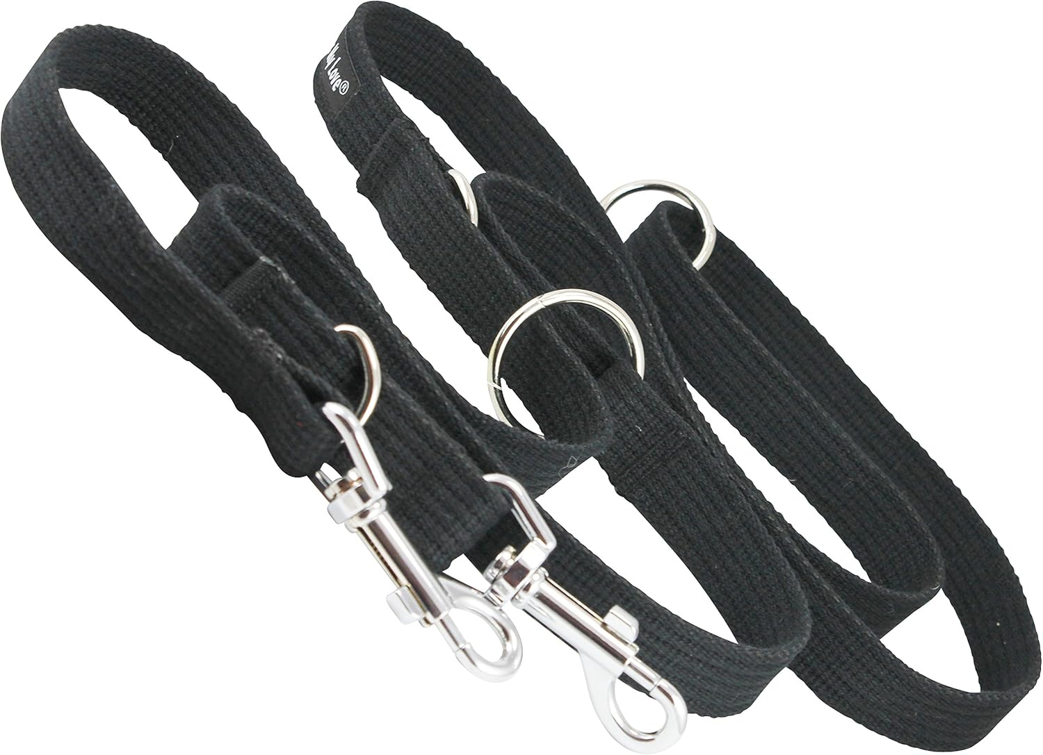 Dogs My Love 1" Wide Cotton Web 6-Way European Multi-Functional Dog Leash, Adjustable Lead 45"-78" Long, Large (Black)