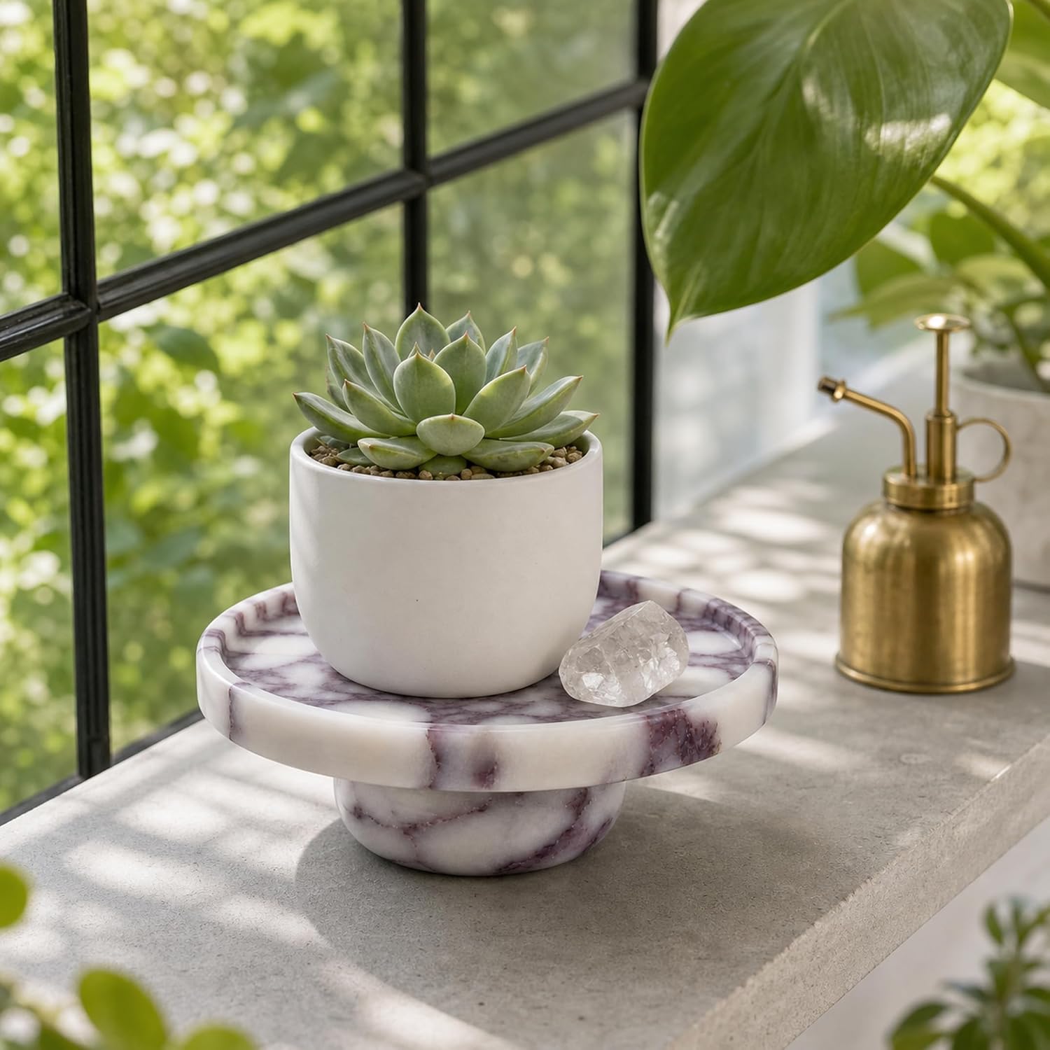 Natural Marble Pedestal Tray, 7.1-Inch Round, Low Rounded Base