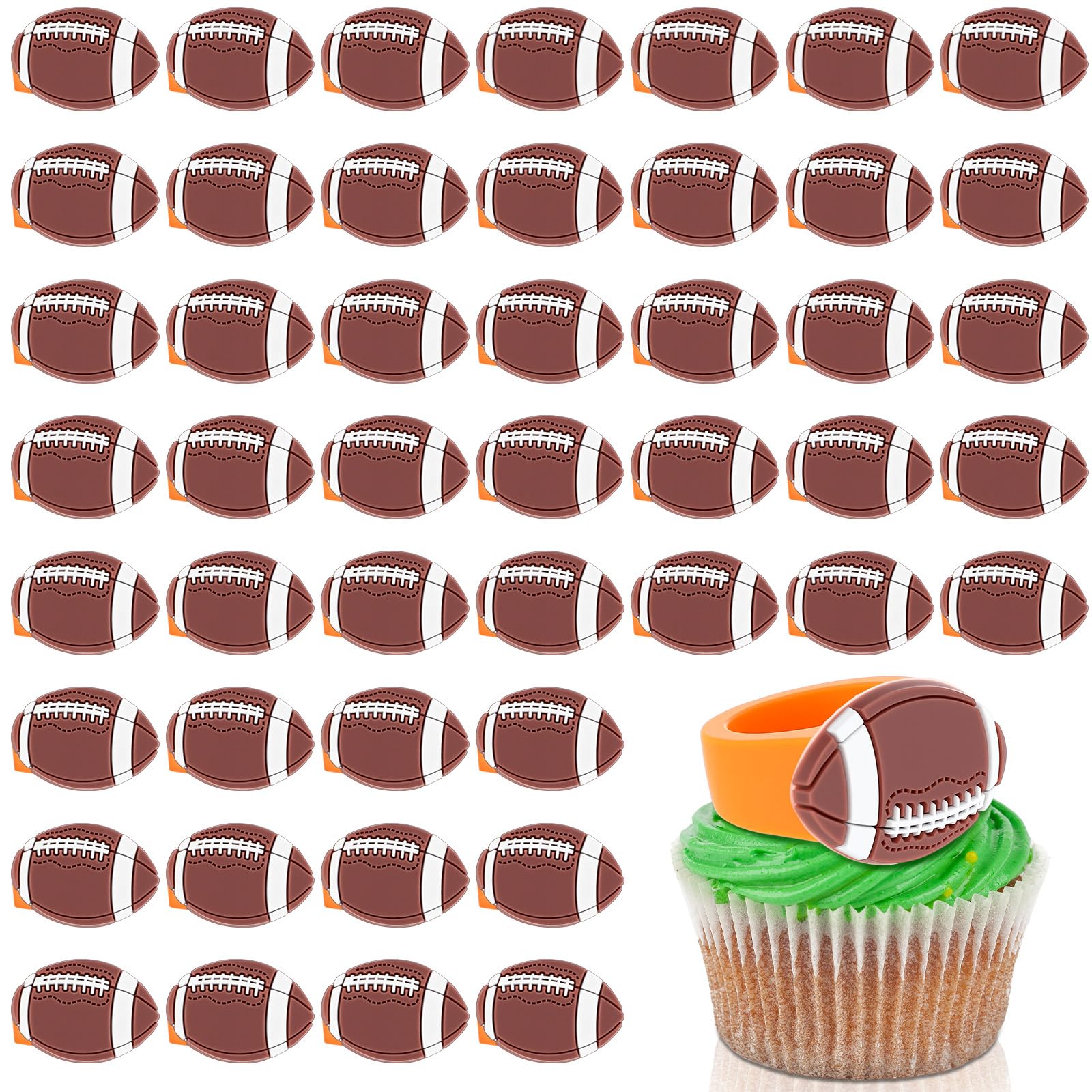 Barydat 48 Pcs Football Cupcake Topper Rings Football Party Decorations Cupcake Rings for Boys Kids Birthday Sports Ball Game Theme Party Supplies Favors Decorations Gifts
