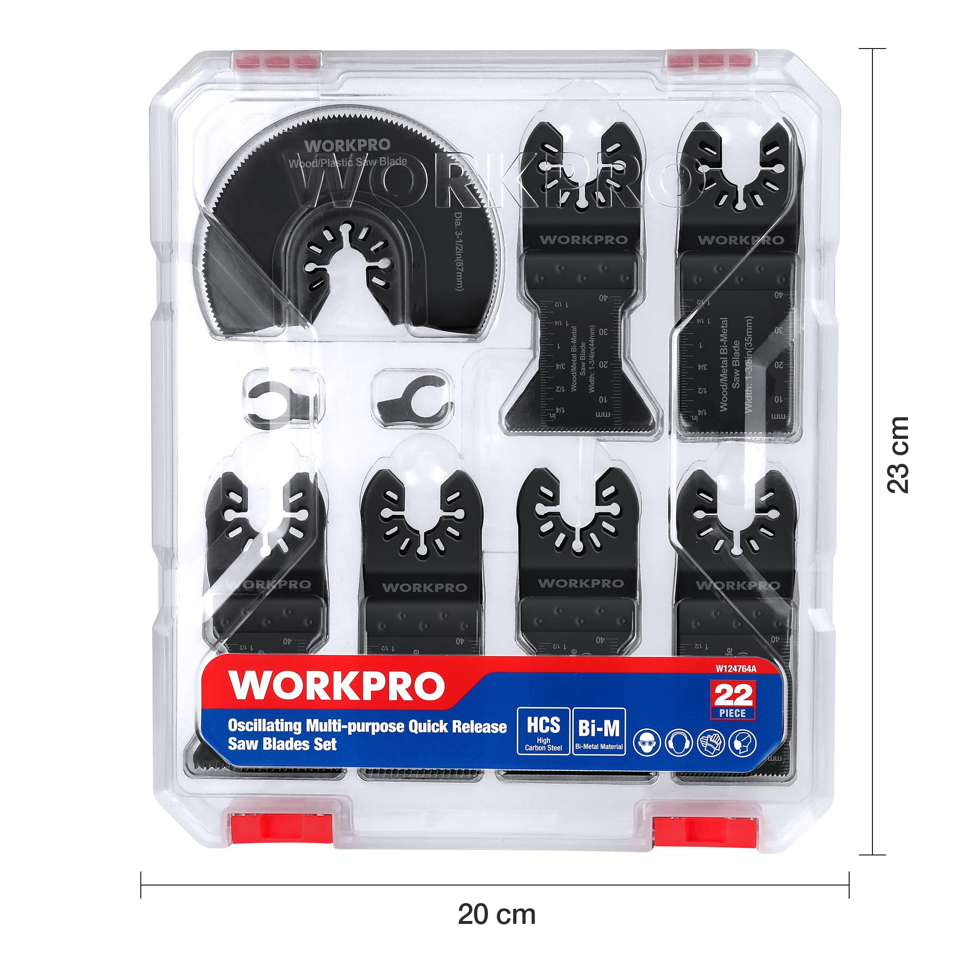 WORKPRO 22Pcs Lames de Scie Oscillantes, Coffret des Accessoires d'Outil Multifonction Oscillant, Lame de Scie Universelle pour Bois, Clous, Métal,Plastique, etc