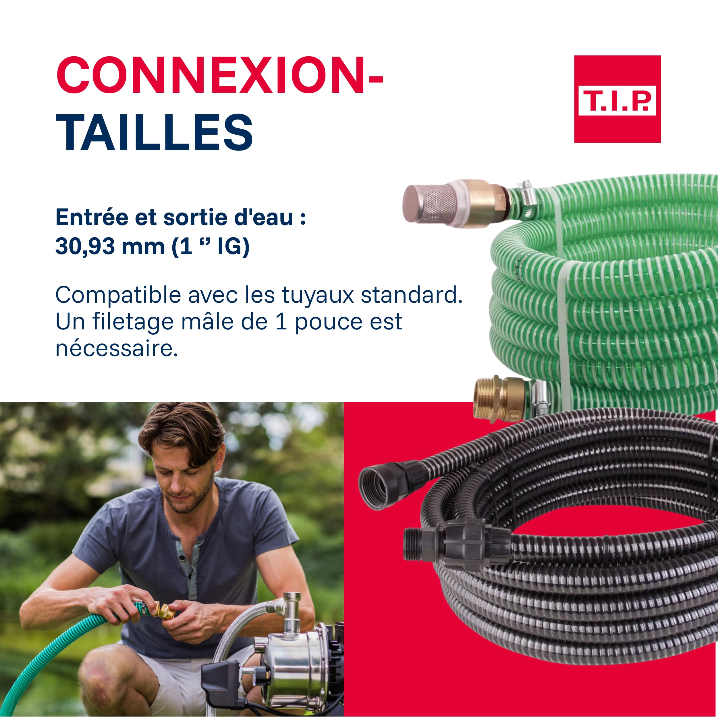 T.I.P. HWW 4500 Circuit d’Eau Domestique Débit de 4350 l/h Hauteur de Refoulement de 50 m Puissance 1200 W Prêt à l'installation par Bouton Cuve de Pression en Inox Capacité 22 L Couleur Argent