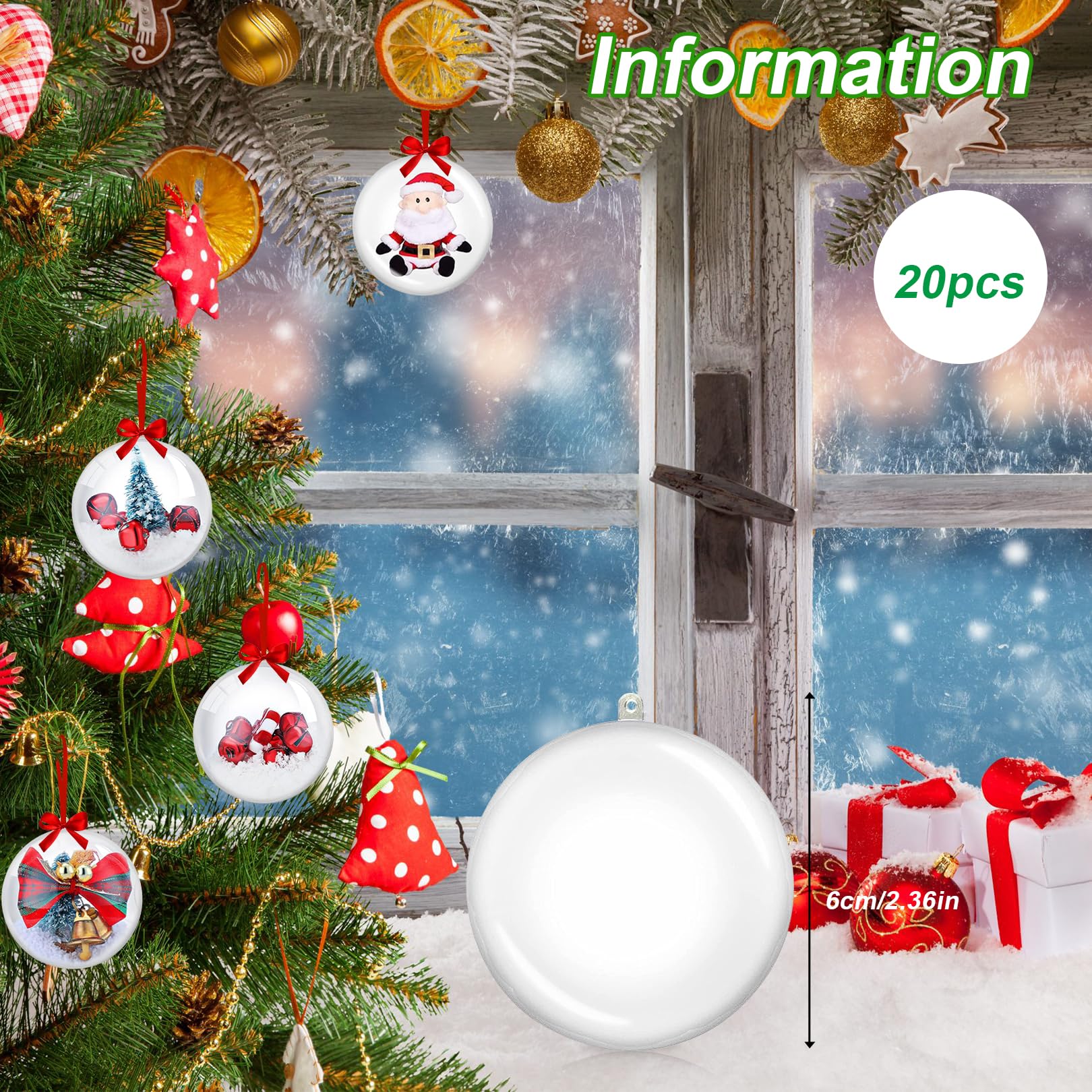Clear Baubles,Christmas Tree Decorations 20 pcs 6cm Plastic Fillable Baubles to Fill Empty Transparent Hanging Ornaments Balls for DIY Craft Make your own Baubles Home Xmas Party Supplies (6CM) - Image 2