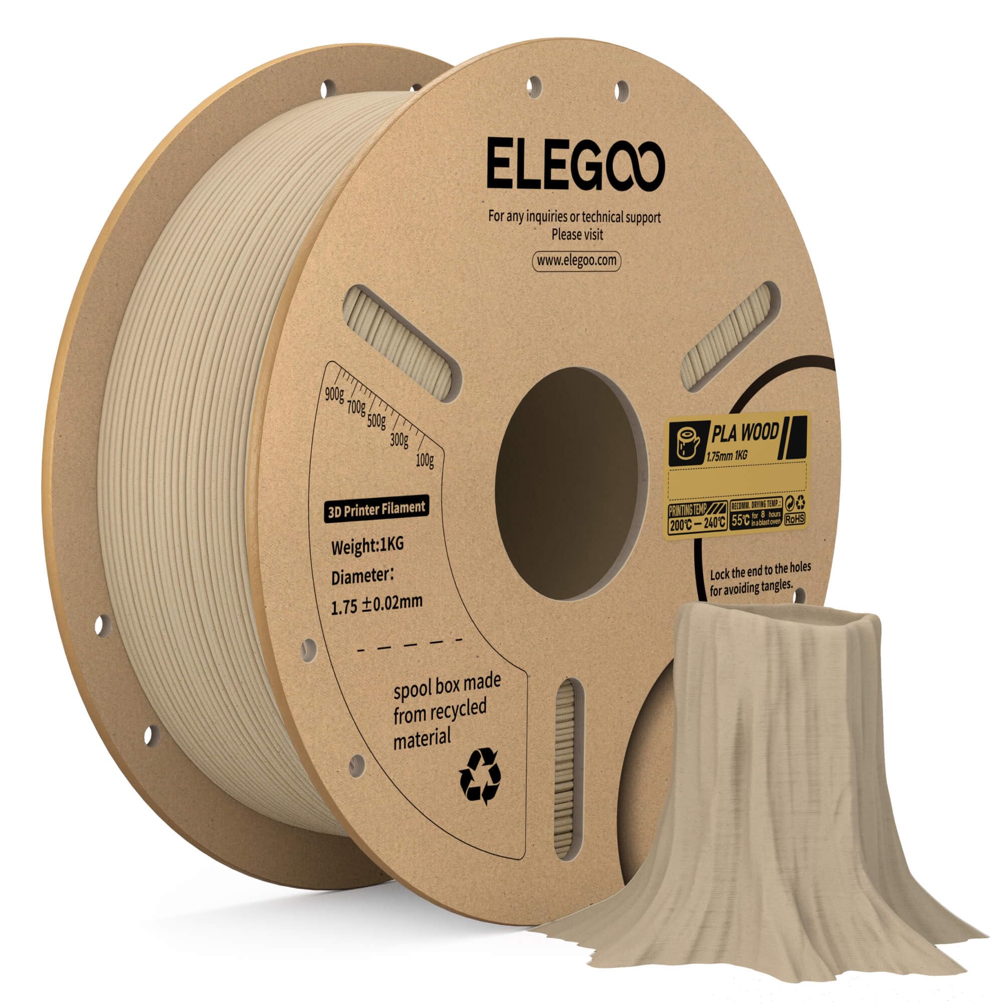 ELEGOO PLA Filament 1.75mm Oak Wood 1KG, Real Wood Flour Added 3D Printer Filament, 1kg Spool(2.2lbs) Fits for Most FDM 3D Printers-image-20
