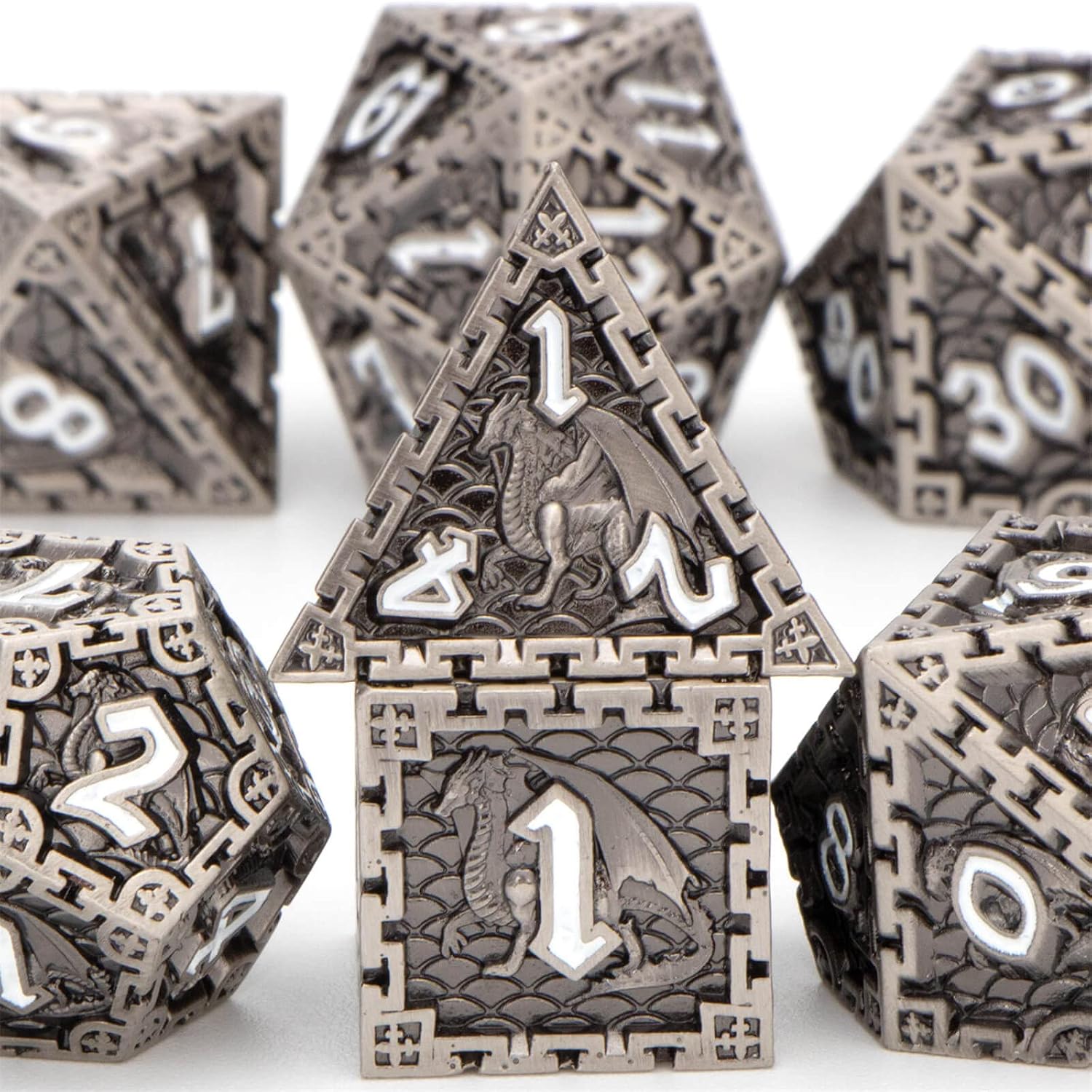 Metal DND Dice Set Dungeons and Dragons Dice Set D&D , RUNFNG 7 Pcs Polyhedral Dice Set , D&D Dice Set for Role Playing Game , MTG , Unique D+D RPG Dice Set D20 D12 D10 D8 D6 D4 with Cool Box