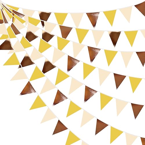 Decoraciones de fiesta de 32 pies de color amarillo y marrón, mostaza, amarillo, triangular, banderines, banderines, guirnalda de tela para Girasol