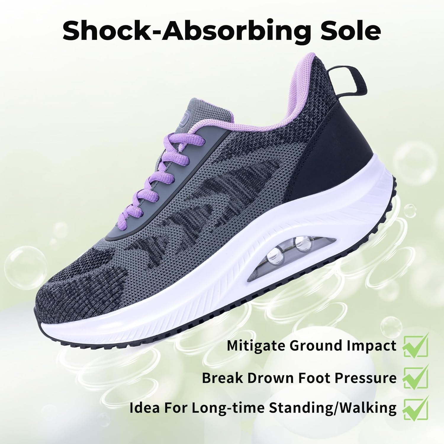AOV Wide Walking Shoes Women Arch Support Plantar Fasciitis Tennis Sneakers Orthotic Tennis Shoes for Workout Gym Black Size 8 - Image 5