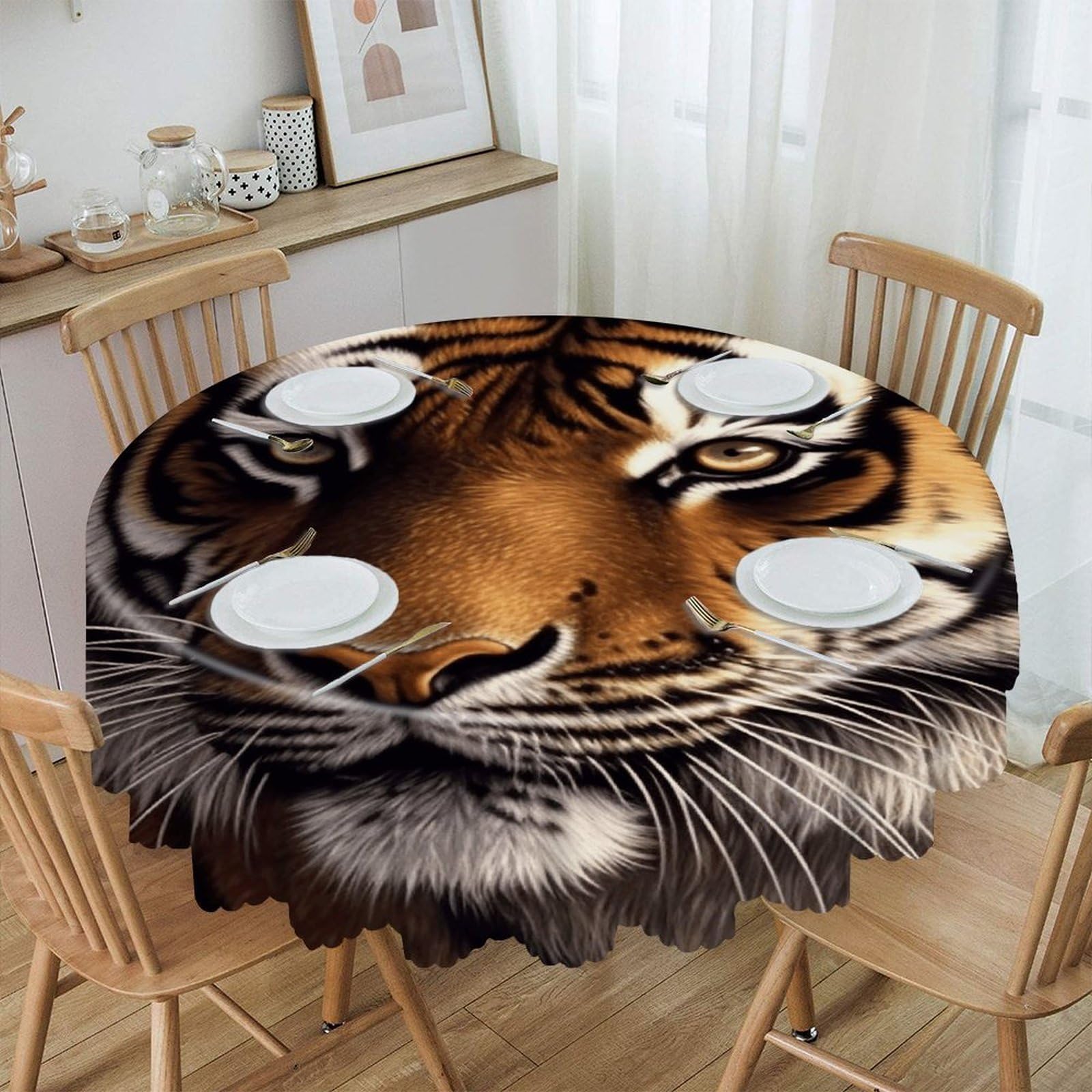 VstaDank Bengal Tiger Round Tablecloth Premium Polyester Table Cloth Heavy Duty Washable Fabric Tablecloth Waterproof Holiday Table Cover Decorative Tablecloths for Dining 60"