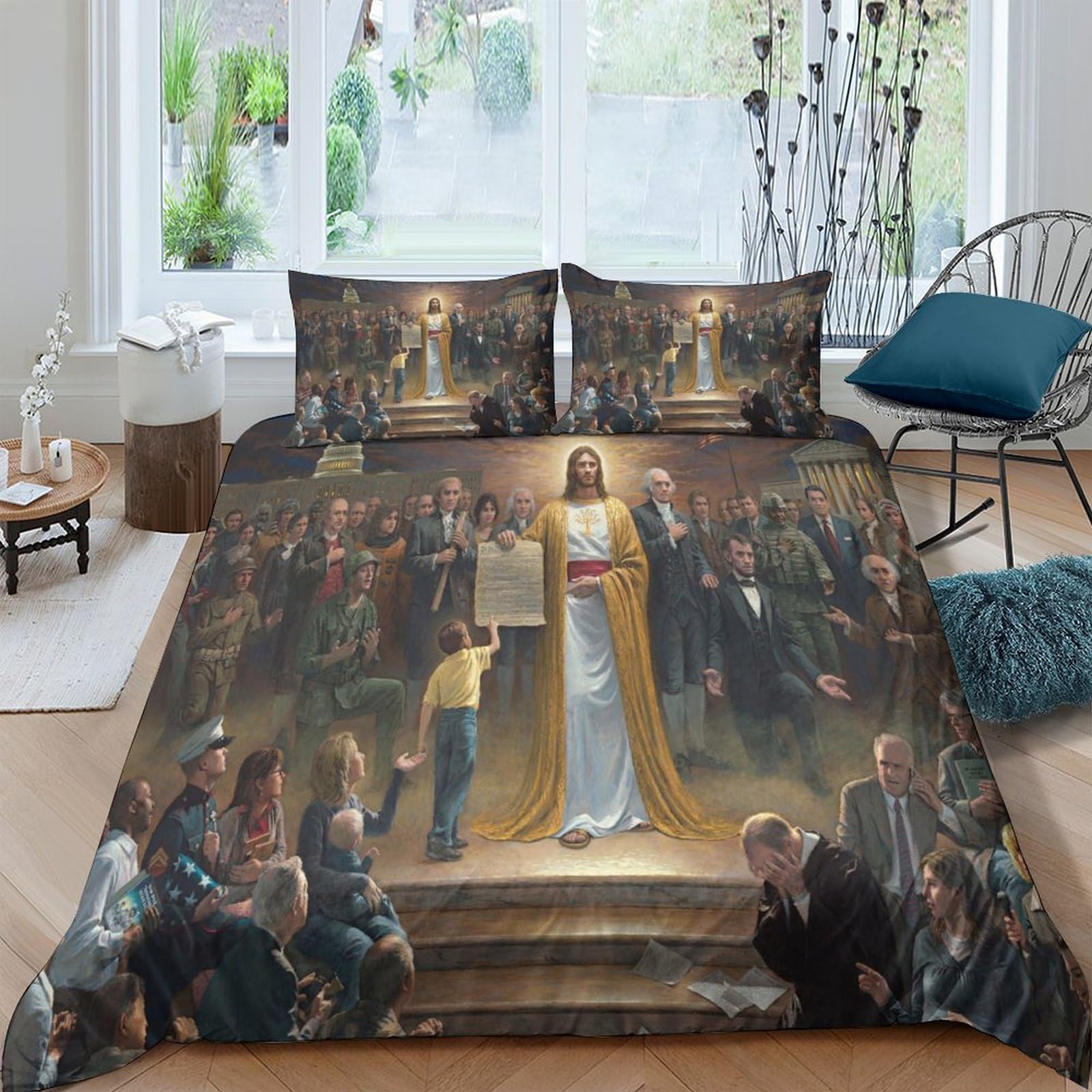 Housse de couette Jésus 220x240 cm parure de lit chrétienne 3 pièces