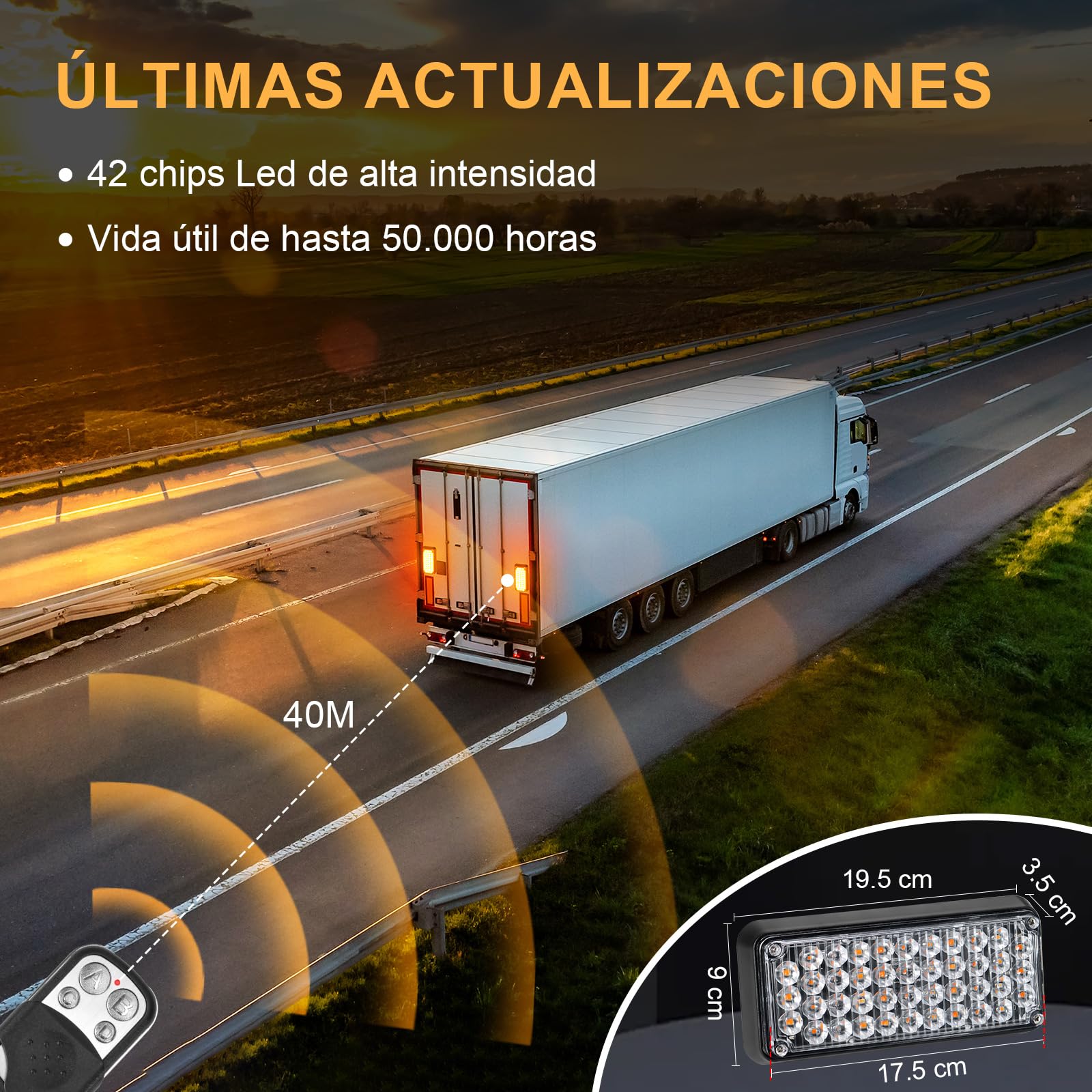 Dinfu LED faro giratorio batería, luz de advertencia amarillo 12V imán inalámbrico 12v luz amarilla led intermitente con 5 modos estroboscópicos intermitentes para coche camión tractor coche camión