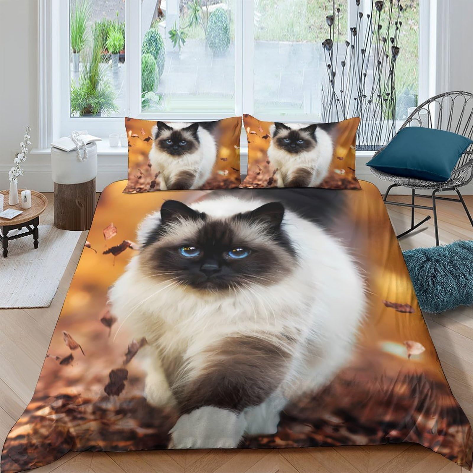 Ctjqhvkz Style-10 3D Printed Autumn Leaves Cat Fitted Sheet Microfiber Soft Non-Slip Mattress Cover For Bedroom Guest Room Decor Single（135X200cm）