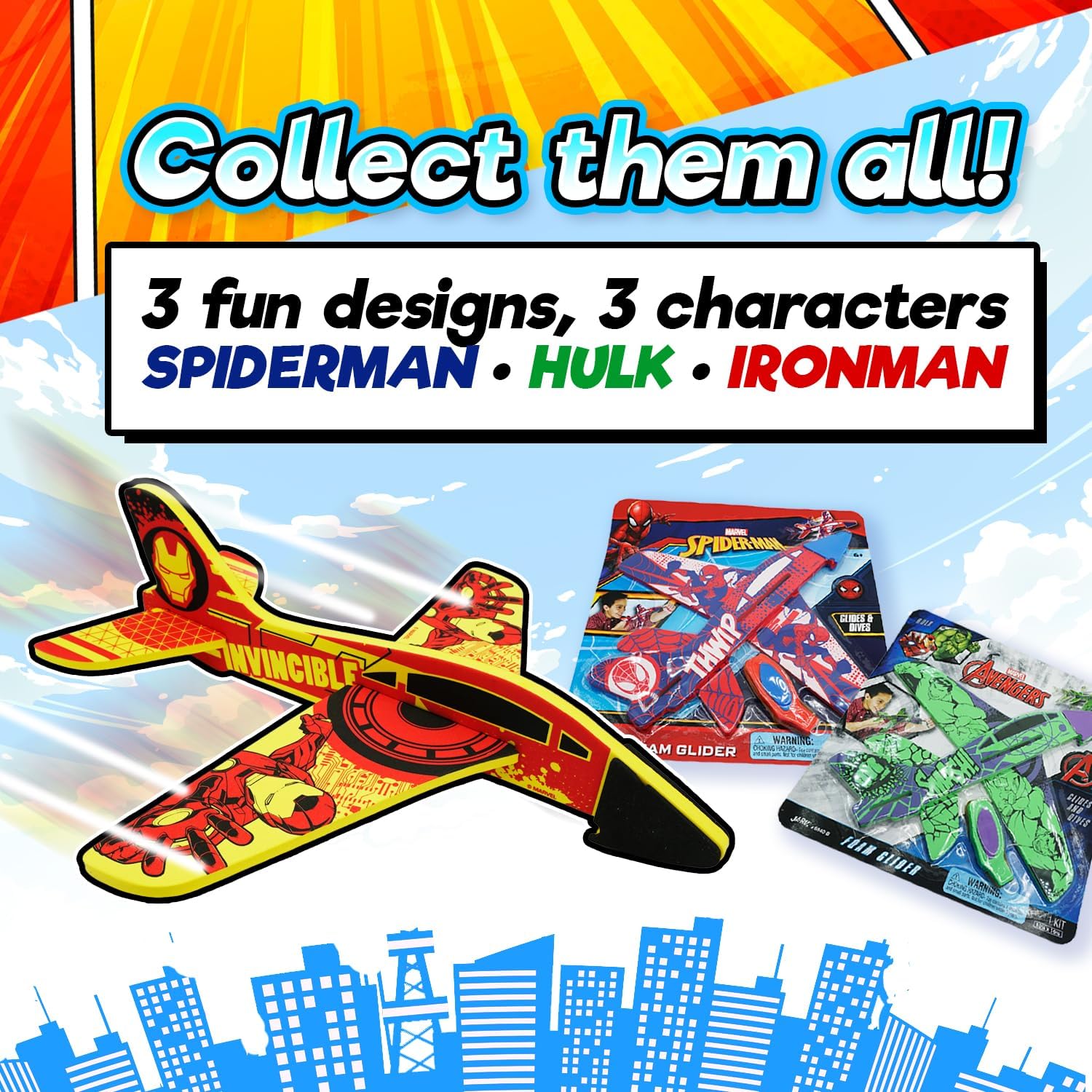 JA-RU Marvel Foam Glider Toy. (1 Spiderman Glider) Launching Airplane Toy For Kids. Glides & Dives High. (Pack of 1) Classroom Prize, Gag Gift, Avengers Game, Party Favor 6840-1A